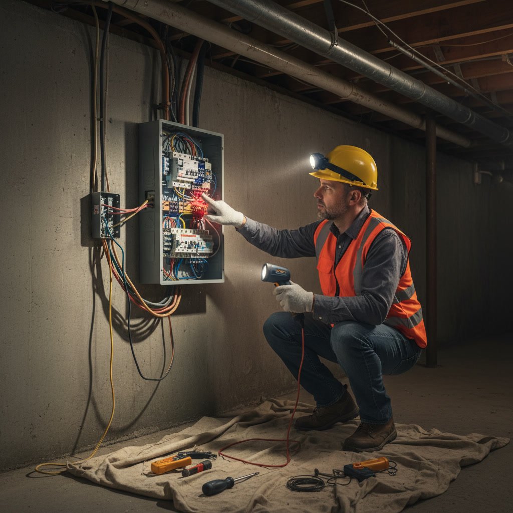 Thermal imaging camera detecting electrical hot spots during safety inspection