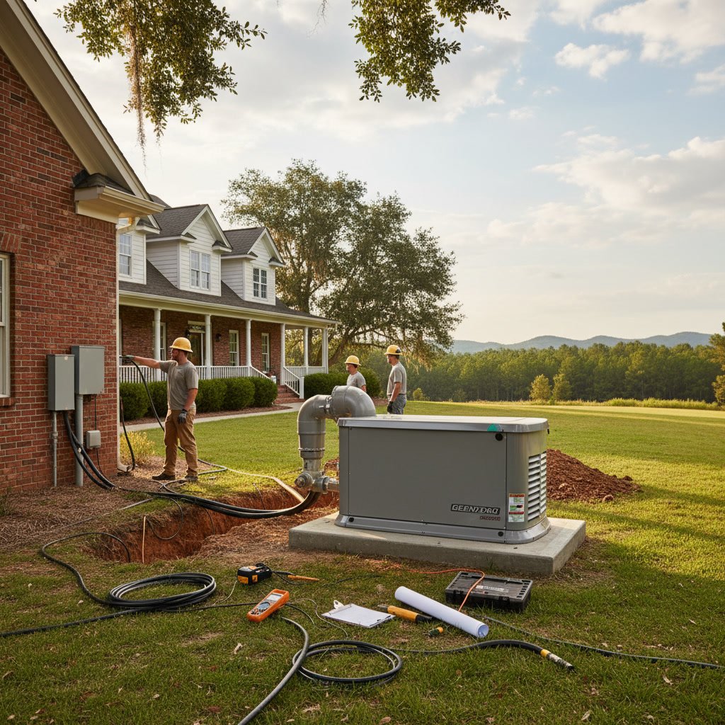 whole home generator installed outside North Carolina residence providing backup power