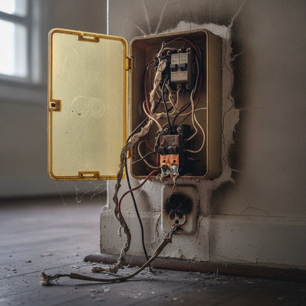 Electrician removing old wiring during whole house rewiring project