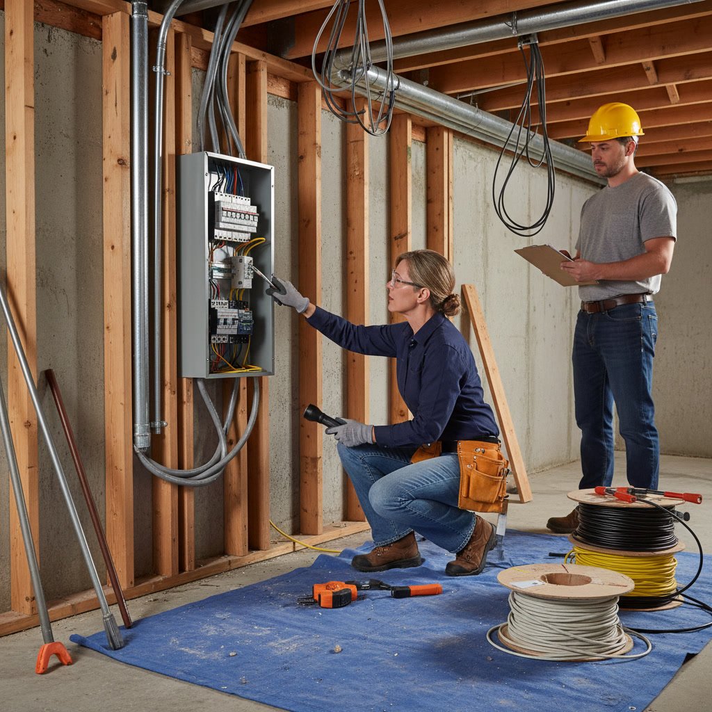 Licensed electrician testing new circuits after rewiring installation
